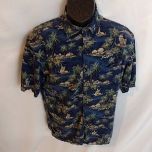 Windham Pointe Blue Button Down Hawaiian Medium